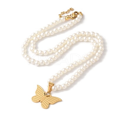 Butterfly Ion Plating(IP) 304 Stainless Steel Pendant Necklaces NJEW-K274-03G-1