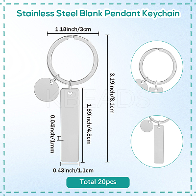 20Pcs 201 Stainless Steel Blank Pendant Keychain KEYC-SC0001-62C-1