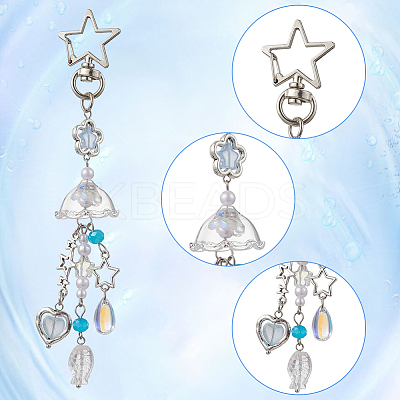 4Pcs 2 Colors Jellyfish Glass Pendant Decorations HJEW-SP0001-17-1