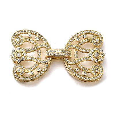 Rack Plating Flower Brass Micro Pave Clear Cubic Zirconia Fold Over Clasps KK-H512-07G-1