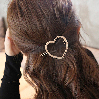 MAKERER 4Pcs 4 Style Alloy Hollow Heart & Ring Hair Pin PHAR-GO0001-01-1