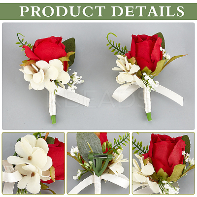 2Pcs Silk Cloth Imitation Rose Boutonniere AJEW-CP0008-47-1