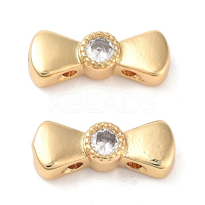 Brass Pave Clear Cubic Zirconia Bowknot Multi-Strand Links KK-B102-37A-01G-1