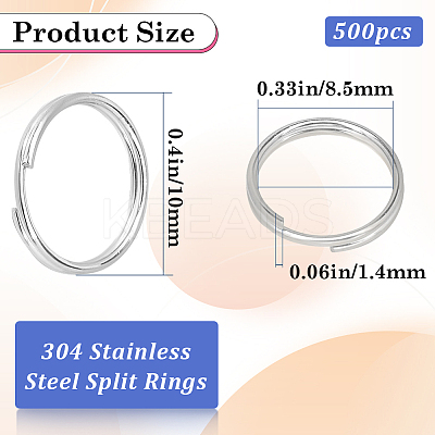500Pcs 304 Stainless Steel Split Rings STAS-SP0001-66C-1