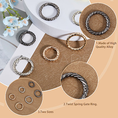 12Pcs 6 Styles Alloy Twist Spring Gate Ring FIND-CA0007-96-1