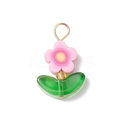 Handmade Flower Printed Polymer Clay Beads Pendants PALLOY-MZ00803-02-1