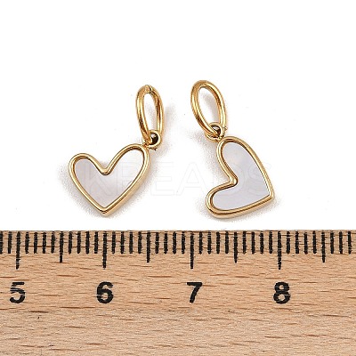 304 Stainless Steel Pave Natural White Shell Heart Charms STAS-G357-08G-1