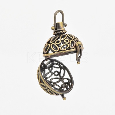 Brass Hollow Cage Pendants KK-P141-08-1