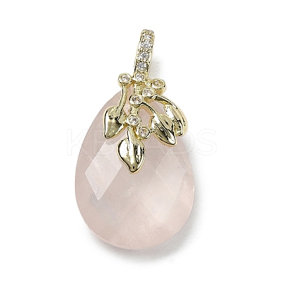 Natural Rose Quartz Faceted Teardrop Pendants KK-D021-03D-G-1