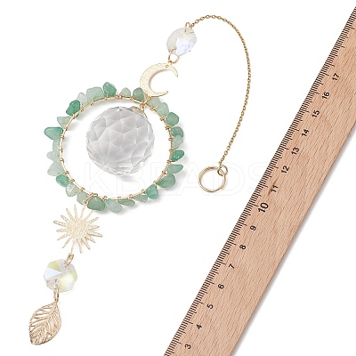 Glass Teardrop with Natural Green Aventurine Chip Bead Hanging Suncatchers HJEW-JM04792-1