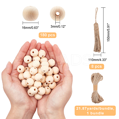 180Pcs Round Natural Unfinished Wood Beads DIY-CA0002-56-1