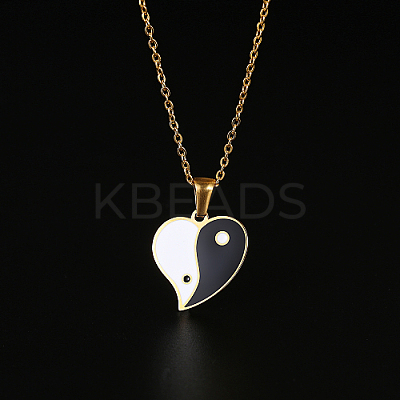 304 Stainless Steel Enamel Yin Yang Pendant Necklaces for Women VV9279-2-1
