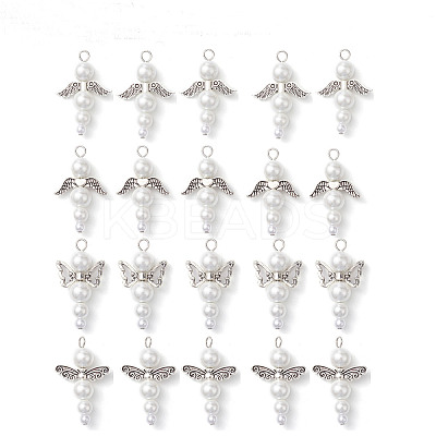 20Pcs 4 Style Angel Glass Pearl & Alloy Pendants PALLOY-JF03666-1