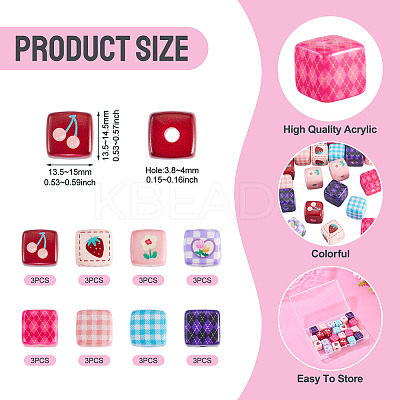 24Pcs 8 Styles Opaque Printed Acrylic Beads MACR-TA0002-75-1
