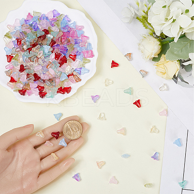 300Pcs 10 Colors Spray Painted Transparent Glass Bead Caps GLAA-SP0001-12-1