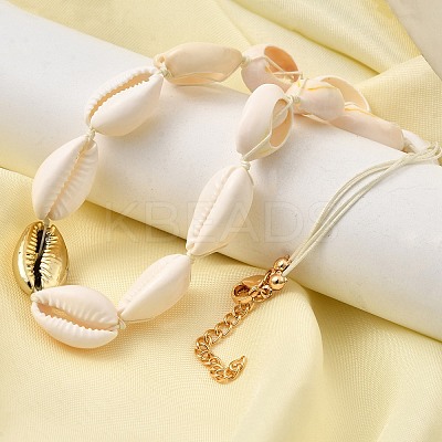 304 Stainless Steel & Natural Cowrie Shell Beaded Necklaces for Women NJEW-F356-03G-1