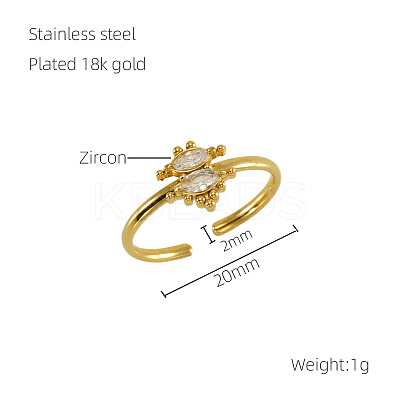 304 Stainless Steel Micro Pave Clear Cubic Zirconia Cuff Rings for Women FS-WGE9F4E-03-1
