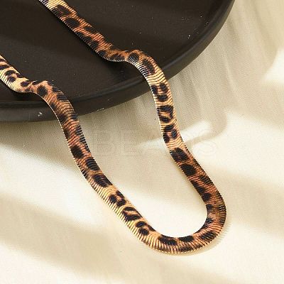 Leopard Print Alloy Snake Chain Necklaces for Women LS-NJEW-K281-01-1