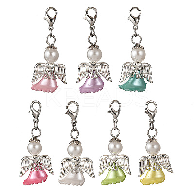 Angel Plastic Pearl & Acrylic Pendant Decorations HJEW-JM03469-S-1