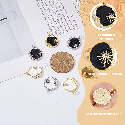 8Pcs 4 Colors Rack Plating Brass Micro Pave Cubic Zirconia Pendants ZIRC-DC0001-12-1