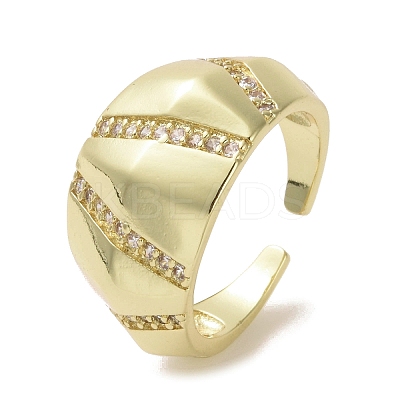 Brass Micro Pave Cubic Zirconia Open Cuff Ring RJEW-K256-44G-1