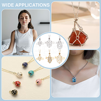 6Pcs 2 Colors Brass Chain Macrame Pouch Necklace Making NJEW-PH01562-1