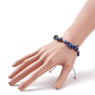 7Pcs 7 Style Natural Mixed Stone Chips & Resin Evil Eye Braided Bead Bracelets Set BJEW-JB08495-1
