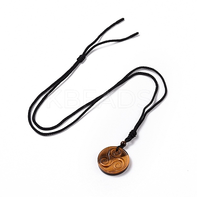 Natural Tiger Eye Triskele/Triskelion Pendant Necklace with Nylon Cord for Women NJEW-E091-01C-1