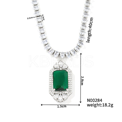 Luxury Hip-hop Style Brass Cubic Zirconia Rectangle Pendant Necklace MO6060-1