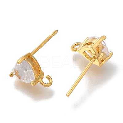 Brass Clear Cubic Zirconia Stud Earrings Finding for Women EJEW-B107-14G-1