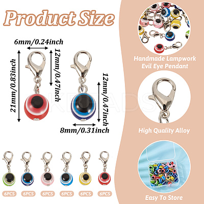 36Pcs 6 Colors Handmade Lampwork Evil Eye Pendant Decorations HJEW-TA0001-11-1