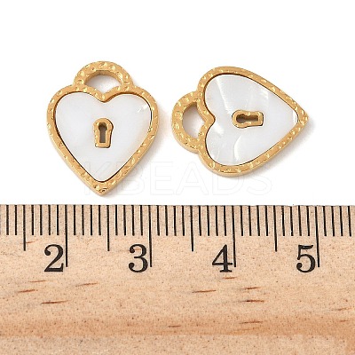304 Stainless Steel Pave Natural white Shell Heart Lock Connector Charms STAS-U057-27G-1