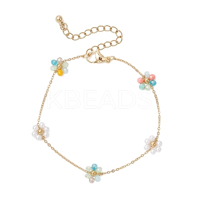 Glass & ABS Plastic Imitation Pearl Beads Link Bracelets BJEW-JB12572-01-1