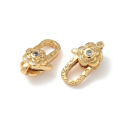 Flower Brass Micro Pave Cubic Zirconia Lobster Claw Clasps KK-Z136-22G-04-1