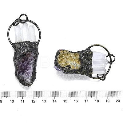 Electroplated Raw Natural Amethyst and Quartz Crystal Big Pendants G-K404-02AB-1