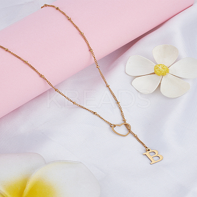1Pc Letter & Heart Stainless Steel Lariat Necklaces for Women NJEW-LP0002-87G-B-1