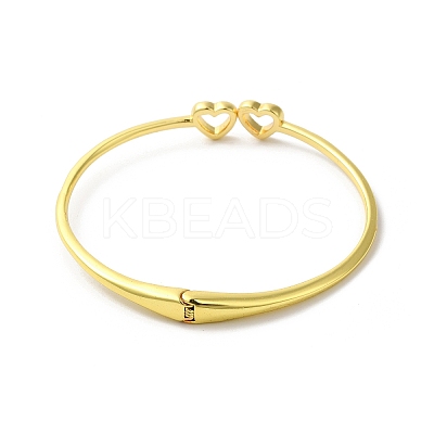 Rack Plating Brass Micro Pave Clear Cubic Zirconia Hollow Double Heart Hinged Bangles BJEW-H616-02G-1