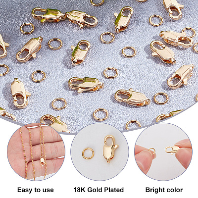 30Pcs Brass Lobster Claw Clasps with 30Pcs Open Jump Rings KK-GO0001-15-1
