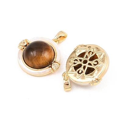 Natural Tiger Eye and Freshwater Shell Pendants KK-H538-24B-G-1