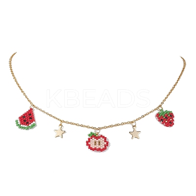 Glass Seed Bead Pendant Necklaces NJEW-MZ00030-1