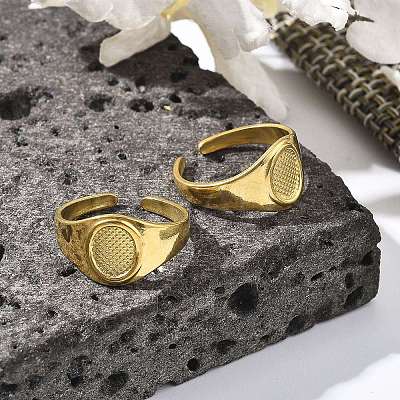 Oval 304 Stainless Steel Cuff Rings for Women RJEW-M019-29G-1