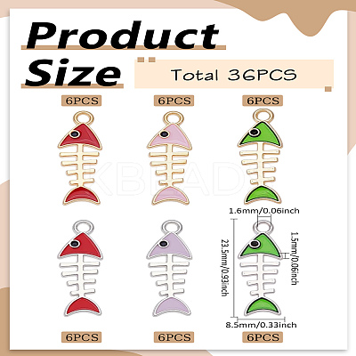 36Pcs 6 Colors Alloy Enamel Pendants ENAM-LP0002-34-1