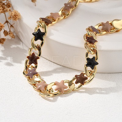 Star Brass Enamel Curb Chain Bracelets for Women BJEW-B125-02G-1