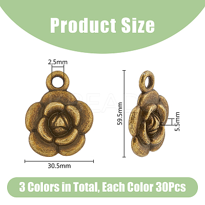 90Pcs 3 Colors Tibetan Style Alloy Pendants FIND-DC0004-18-1