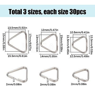90Pcs 3 Styles 304 Stainless Steel Adjuster Triangle Double Buckles STAS-SC0008-93-1