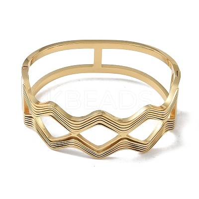304 Stainless Steel Hollow Wavy Hinged Bangles for Women BJEW-U002-14G-1