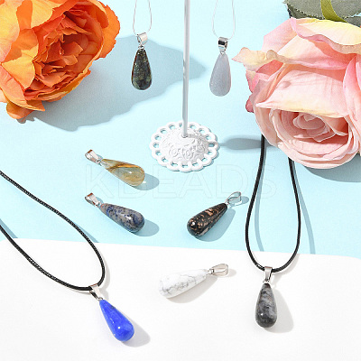 DIY Natural & Synthetic Gemstone Teardrop Pendant & Waxed Cord Pendant Necklace Making Kits DIY-FS0008-48-1