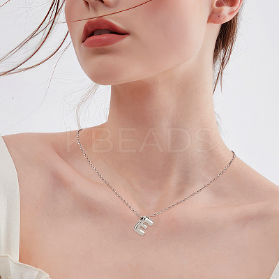 1pc Brass Chain with Alloy Letter Pendants Necklaces NJEW-LP0001-41E-P-1