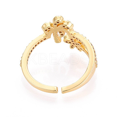 Brass Micro Pave Cubic Zirconia Cuff Rings for Women KK-T071-56G-1