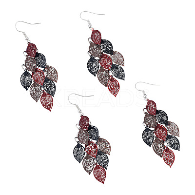 2 Pairs 430 Stainless Steel Leaf Dangle Earrings EJEW-TA0001-83C-1
